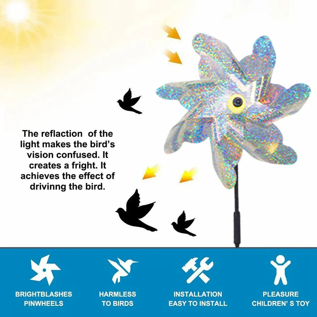 10PCS Reflective Windmill Bird Repeller Garden Stake Spinner Outdoor Plant Protection