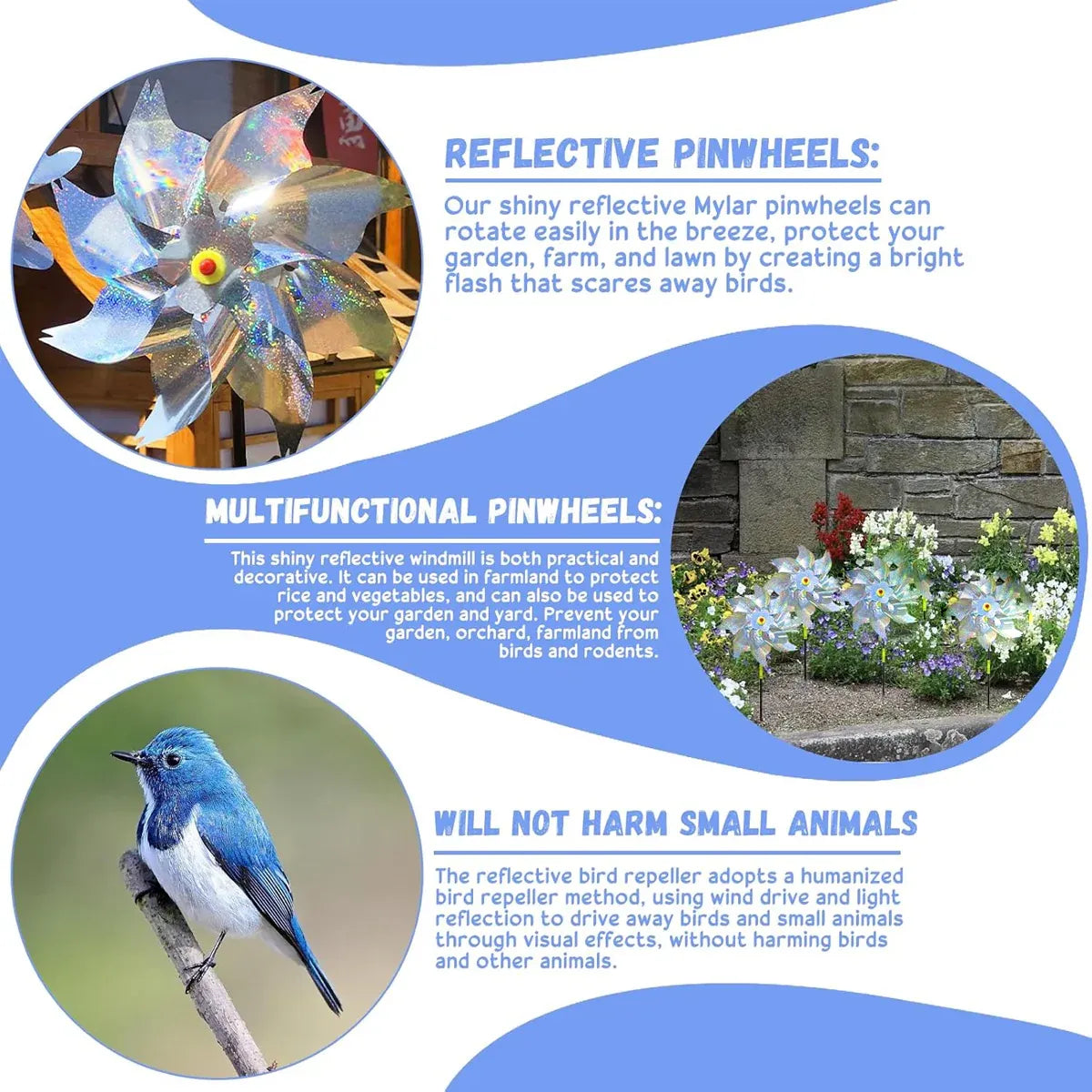 10PCS Reflective Windmill Bird Repeller Garden Stake Spinner Outdoor Plant Protection