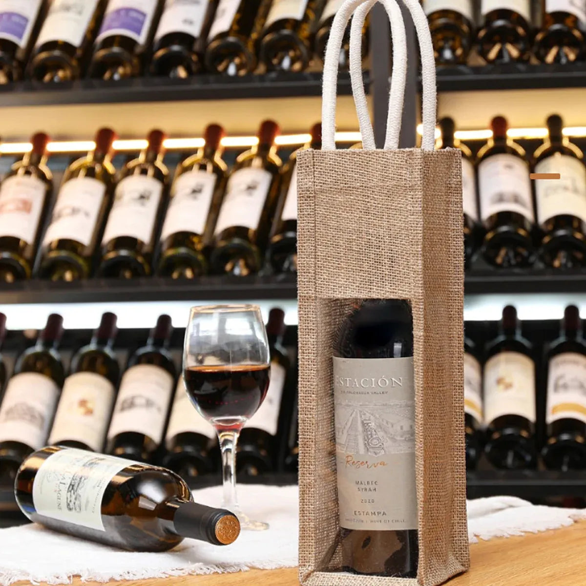 5PCS Wine Bottle Bags Tote Carrier Gift Bag Durable Single or Double Bottles - 1