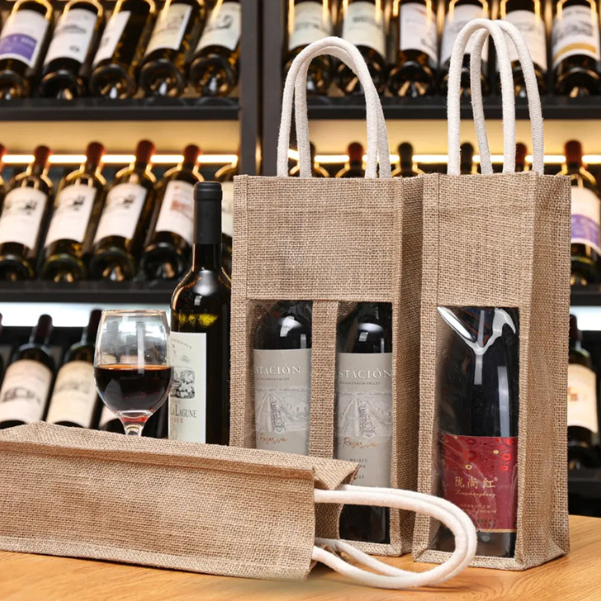 5PCS Wine Bottle Bags Tote Carrier Gift Bag Durable Single or Double Bottles - 2