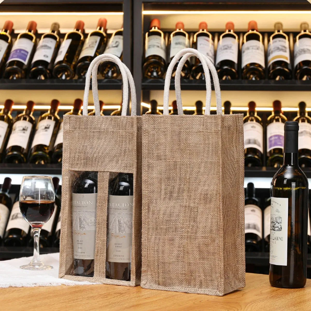 5PCS Wine Bottle Bags Tote Carrier Gift Bag Durable Single or Double Bottles - 2