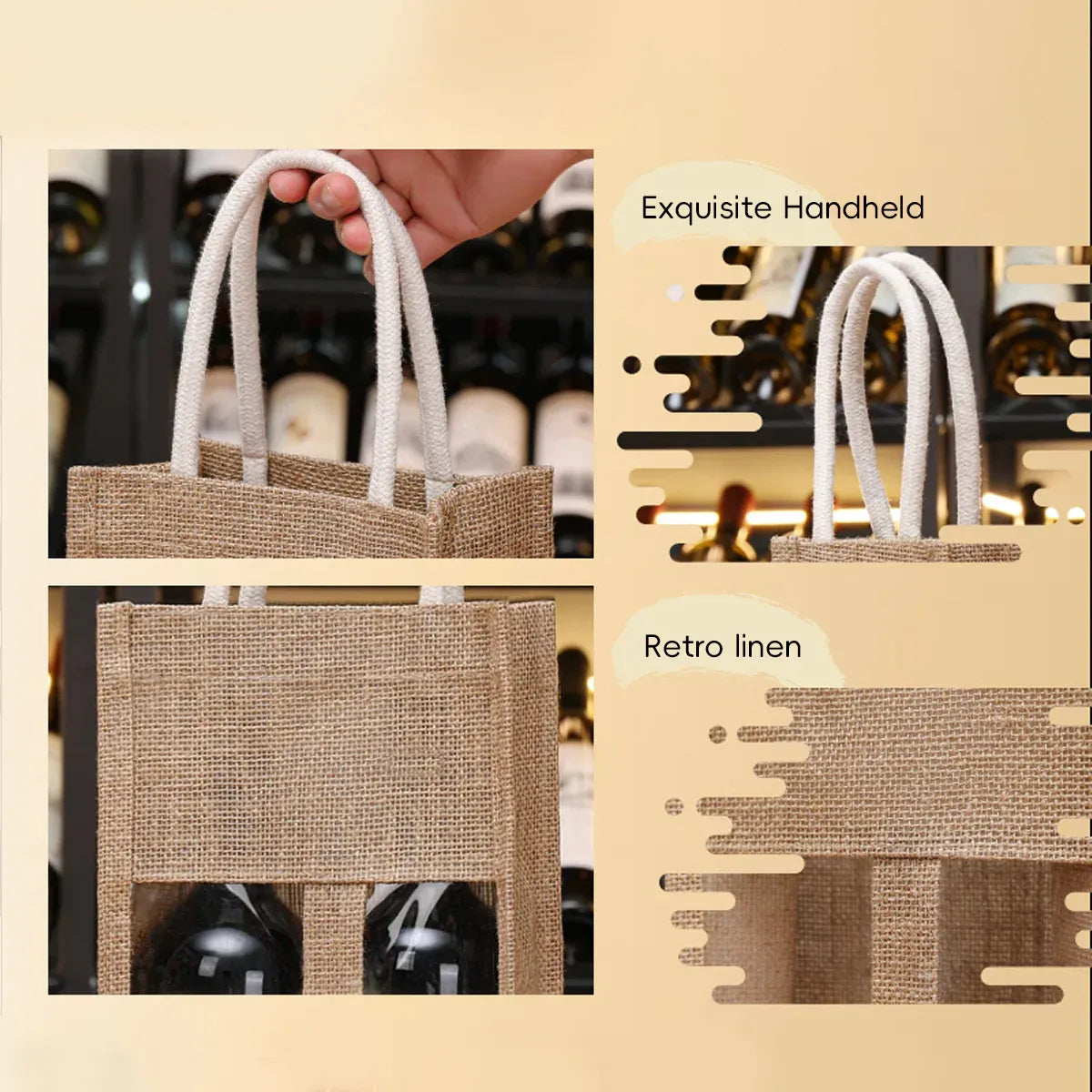 5PCS Wine Bottle Bags Tote Carrier Gift Bag Durable Single or Double Bottles - 2