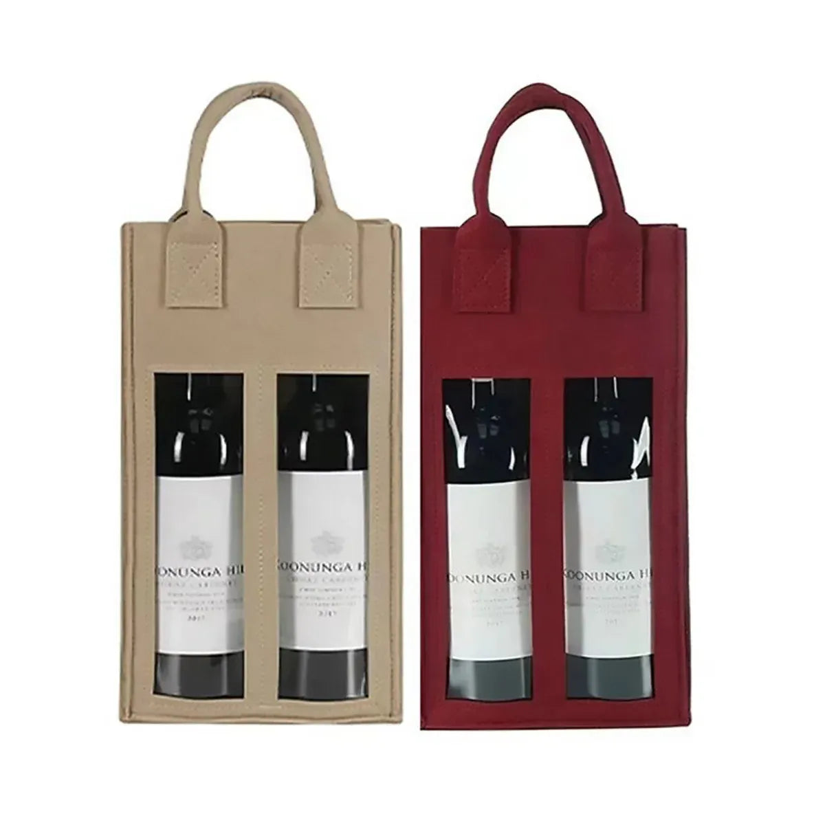 5PCS Handheld Wine Gift Bags Double-Bottle Design with Clear Window Portable - Beige