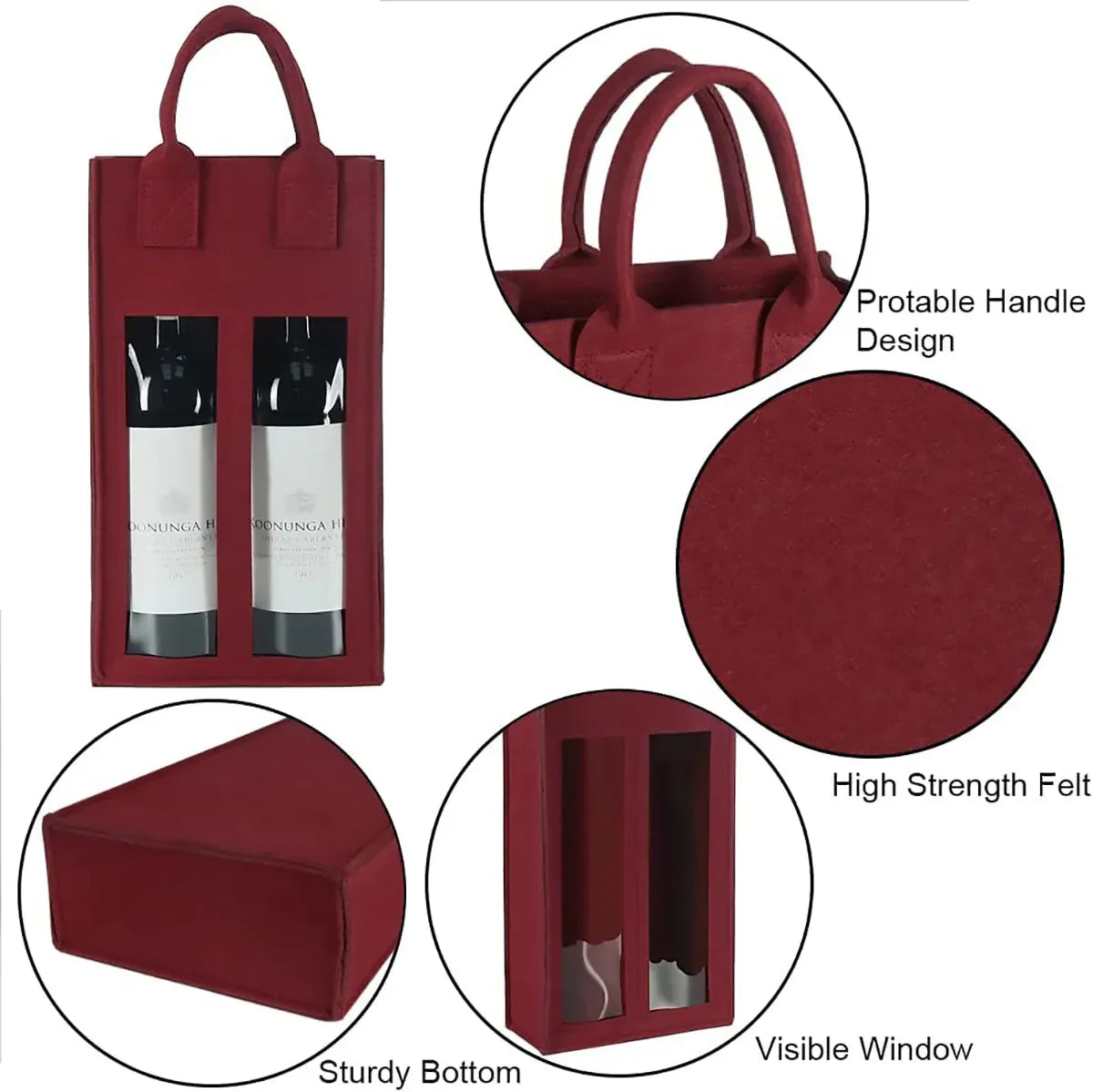 5PCS Handheld Wine Gift Bags Double-Bottle Design with Clear Window Portable - Beige