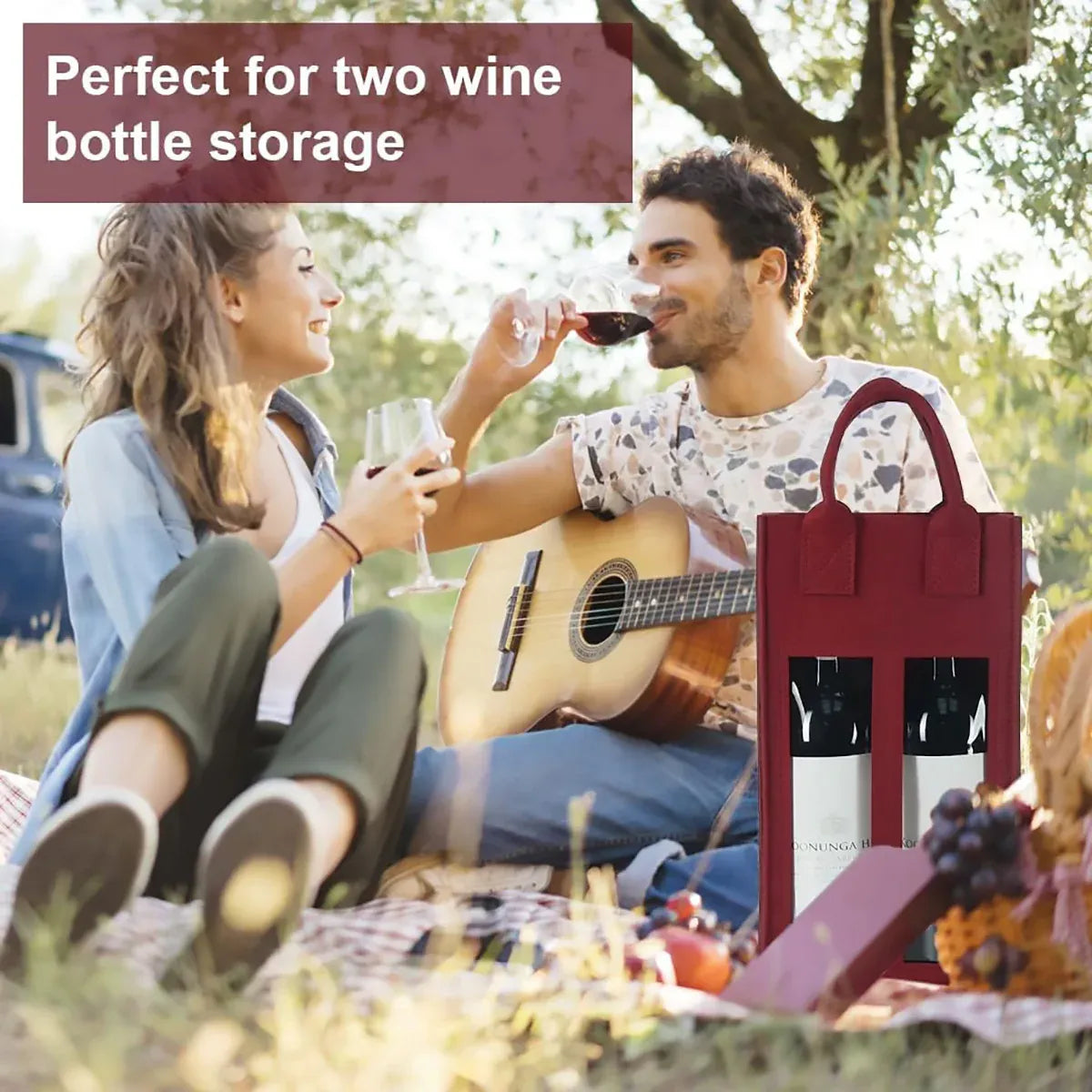 5PCS Handheld Wine Gift Bags Double-Bottle Design with Clear Window Portable - Beige