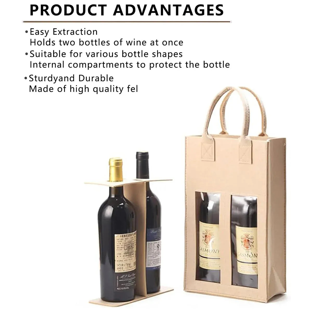 5PCS Handheld Wine Gift Bags Double-Bottle Design with Clear Window Portable - Beige