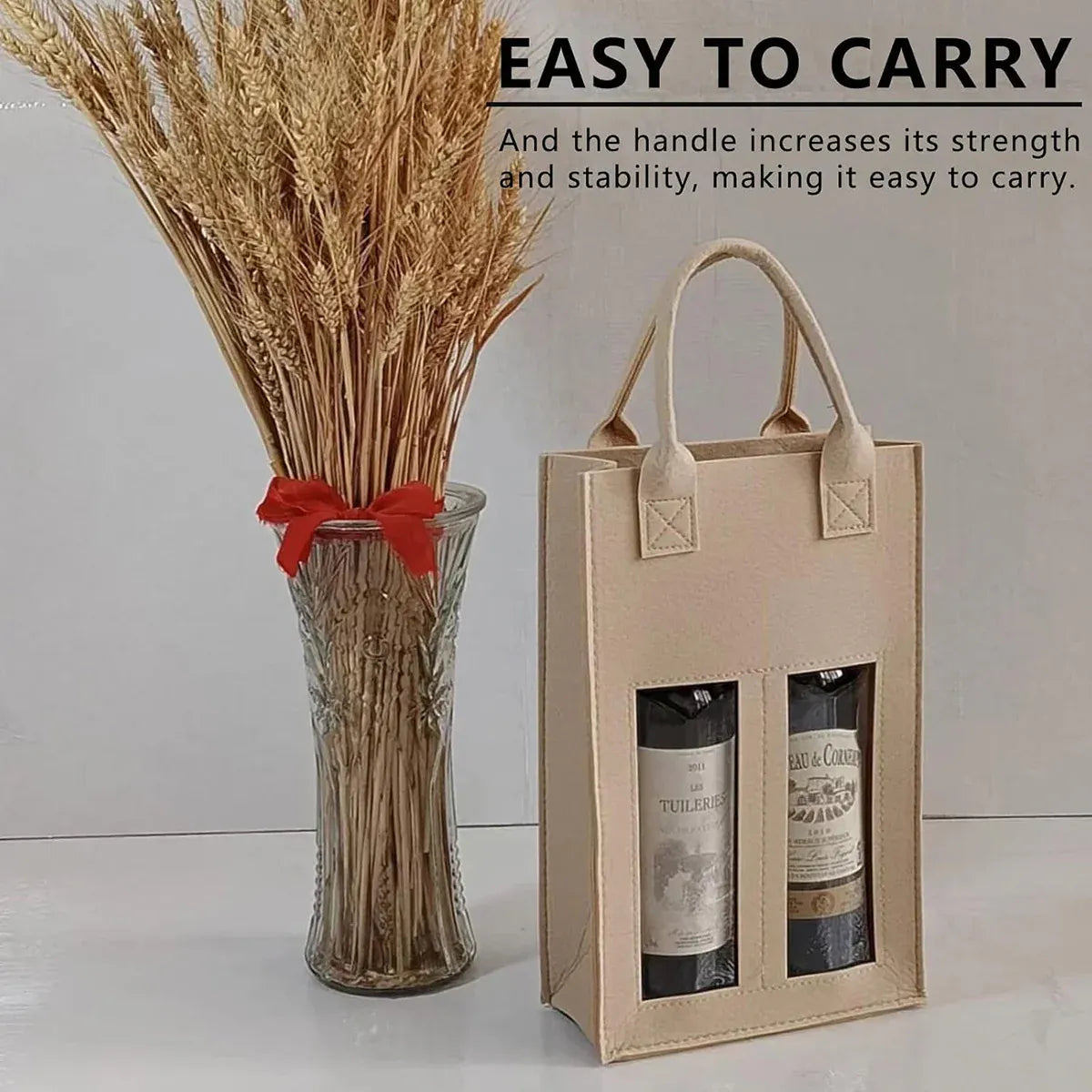 5PCS Handheld Wine Gift Bags Double-Bottle Design with Clear Window Portable - Beige