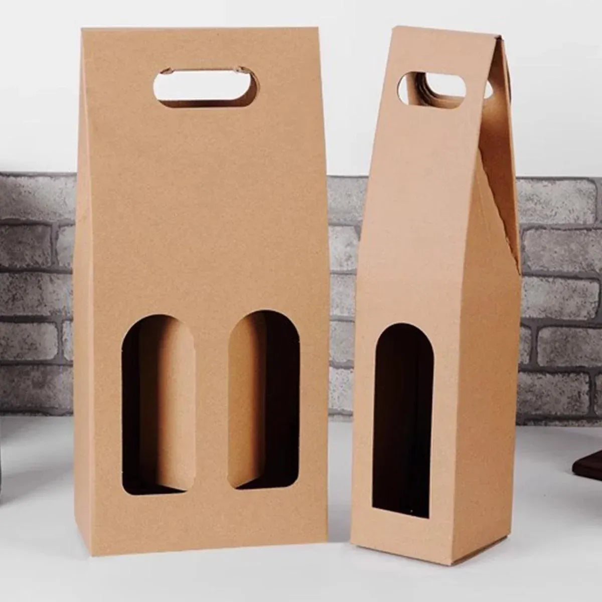 30pcs Kraft Paper Wine Box for Gift Packaging Portable Wine Bottle Storage Box - Double