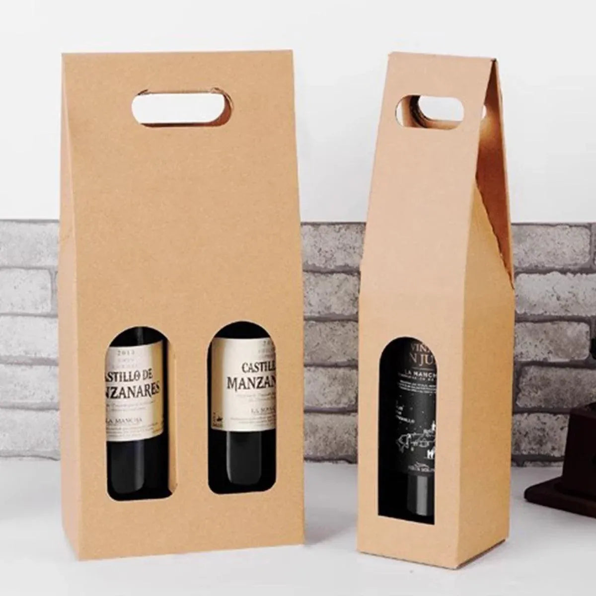 30pcs Kraft Paper Wine Box for Gift Packaging Portable Wine Bottle Storage Box - Double