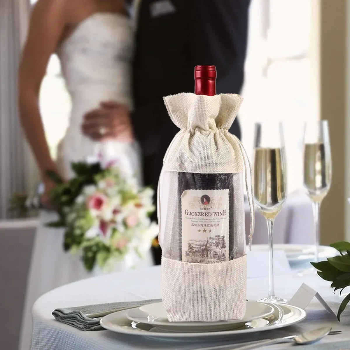 10PCS Wine Gift Bags with Clear Window for Wine Bottle Packaging