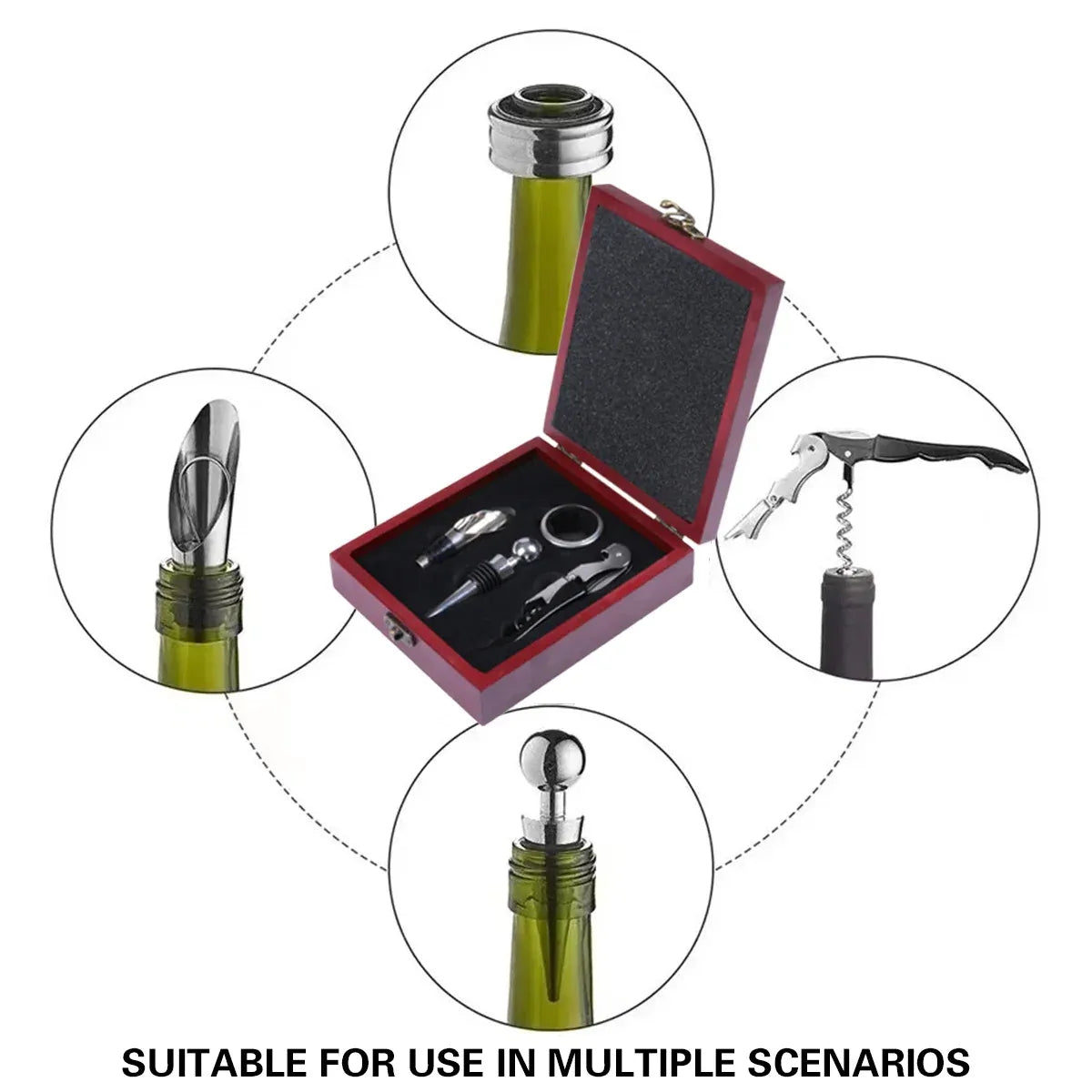 4PCS Wine Opener Set Stainless Steel Durable for Home Bar Wine Lovers Gifts - Khaki
