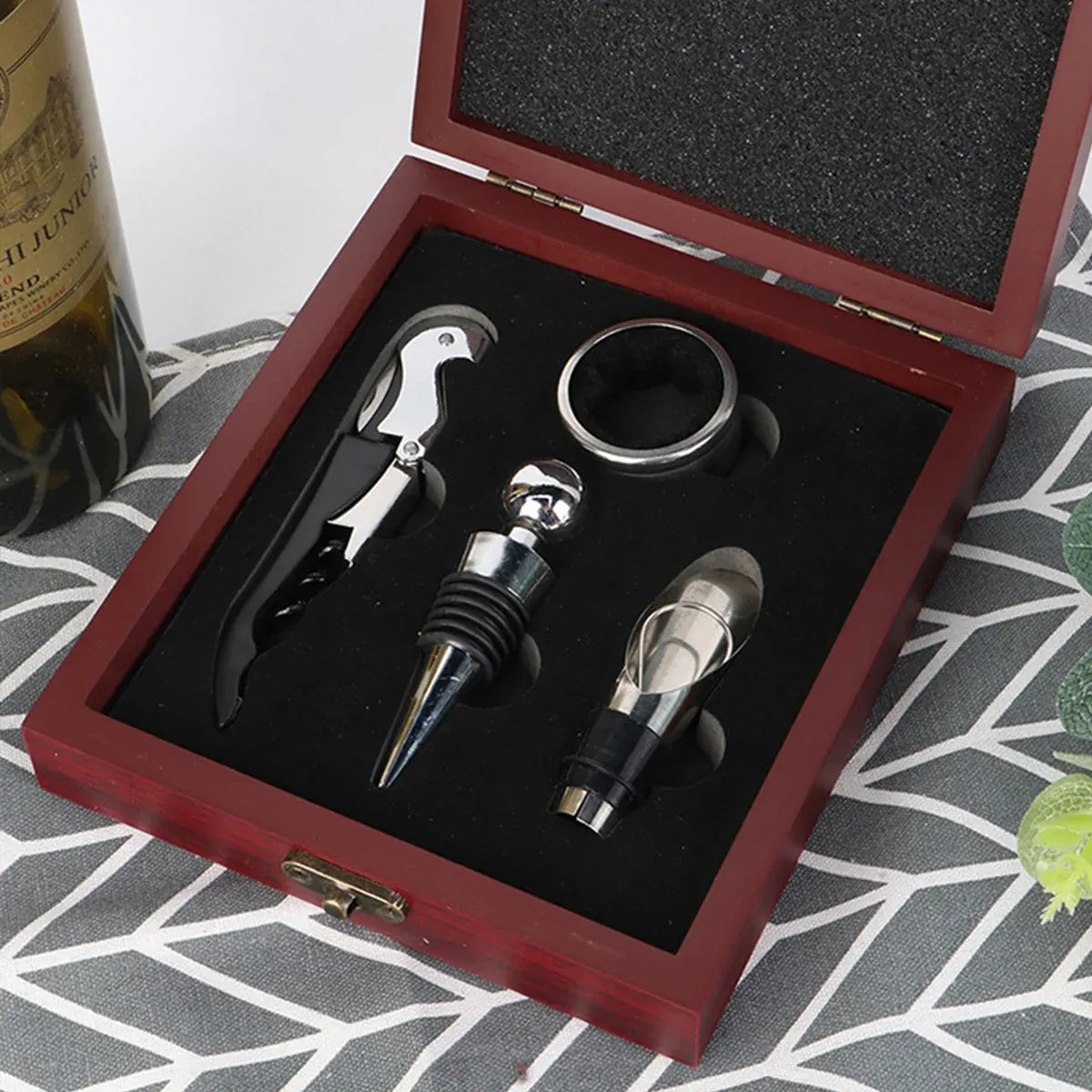4PCS Wine Opener Set Stainless Steel Durable for Home Bar Wine Lovers Gifts - Khaki
