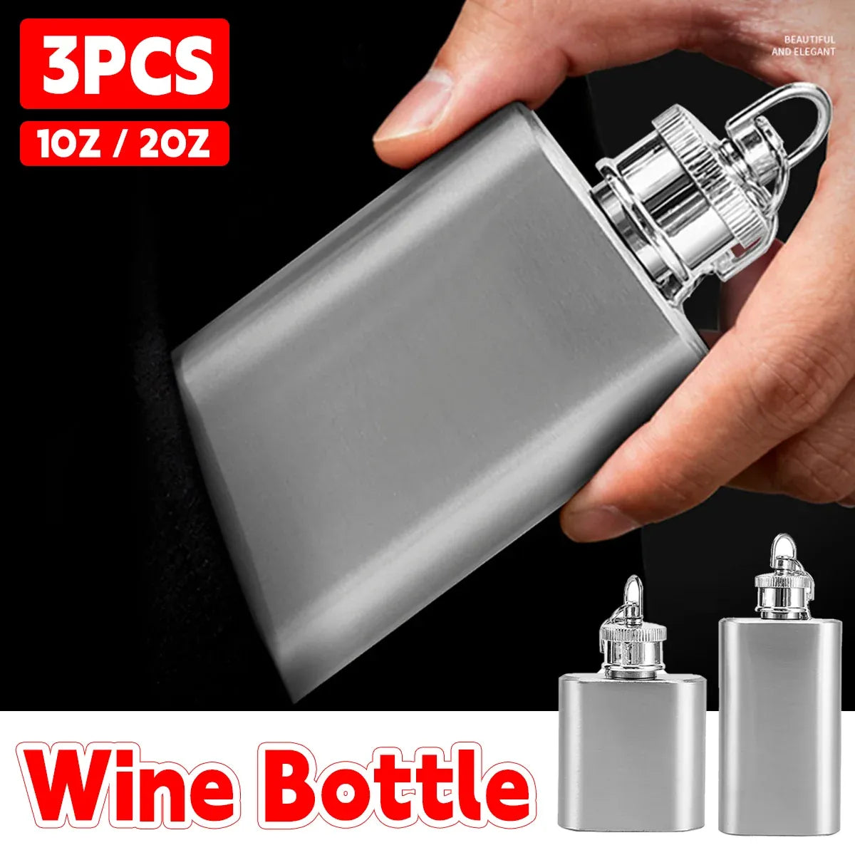 Mini Stainless Steel Hip Flask 1/2oz 3Pcs Portable Pocket Liquor Bottle Travel - 1OZ