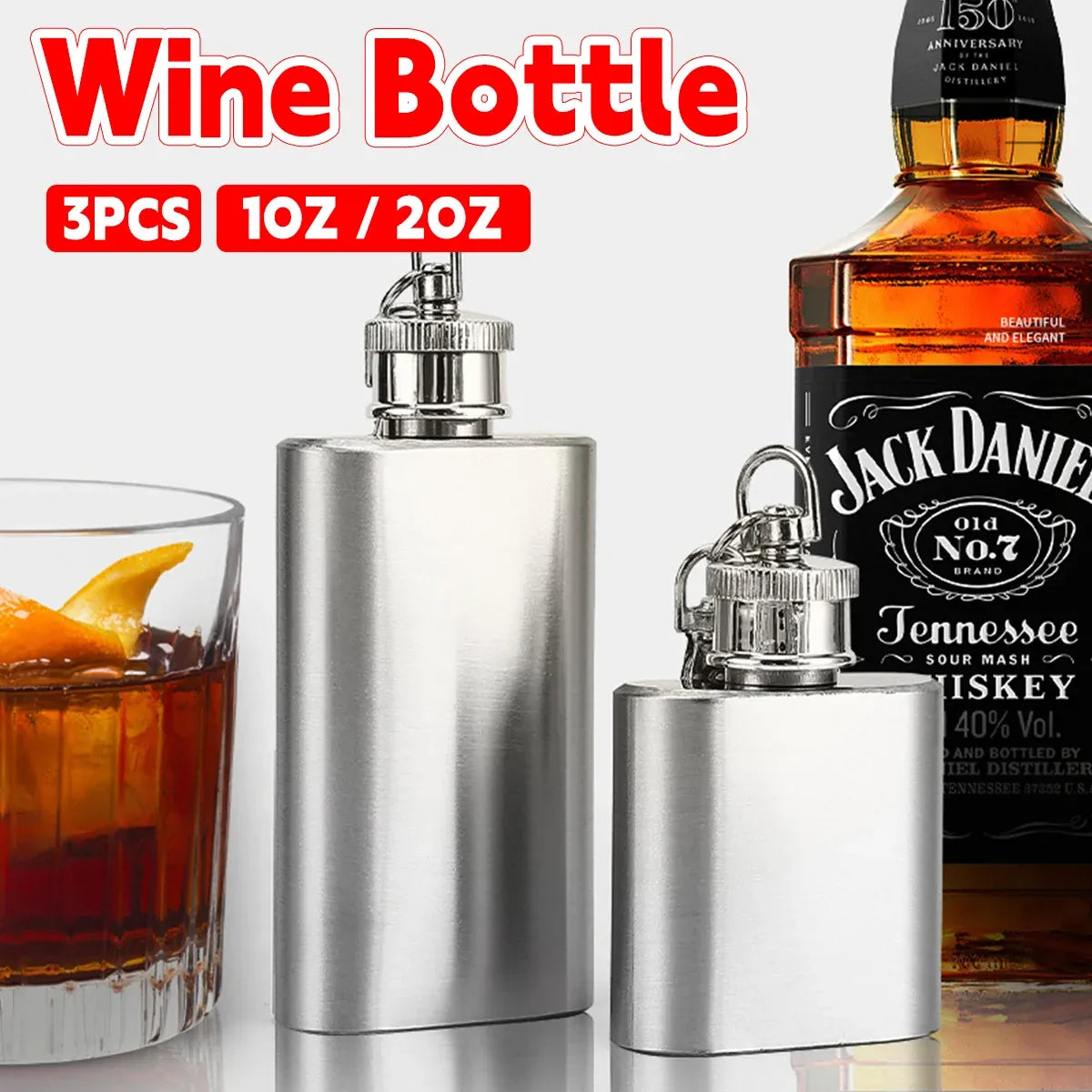 Mini Stainless Steel Hip Flask 1/2oz 3Pcs Portable Pocket Liquor Bottle Travel - 1OZ