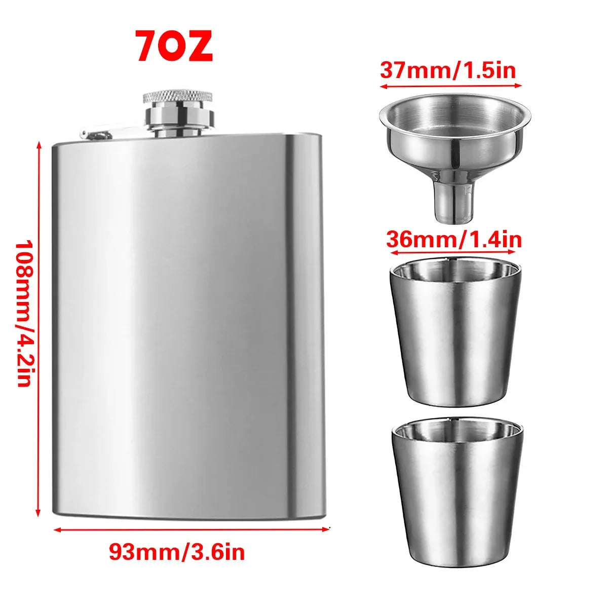 Stainless Steel Hip Flask Gift Set with Funnel and Cups Portable 7oz Metal Flask