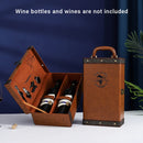 Portable Wine Gift Box Double Bottle with 4 Wine Accessories for Party - Brown