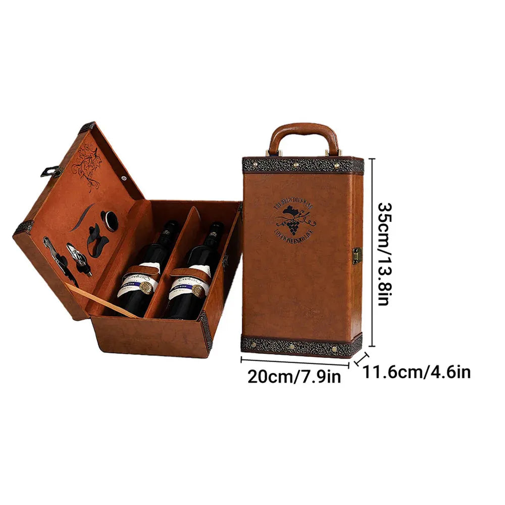 Portable Wine Gift Box Double Bottle with 4 Wine Accessories for Party - Orange