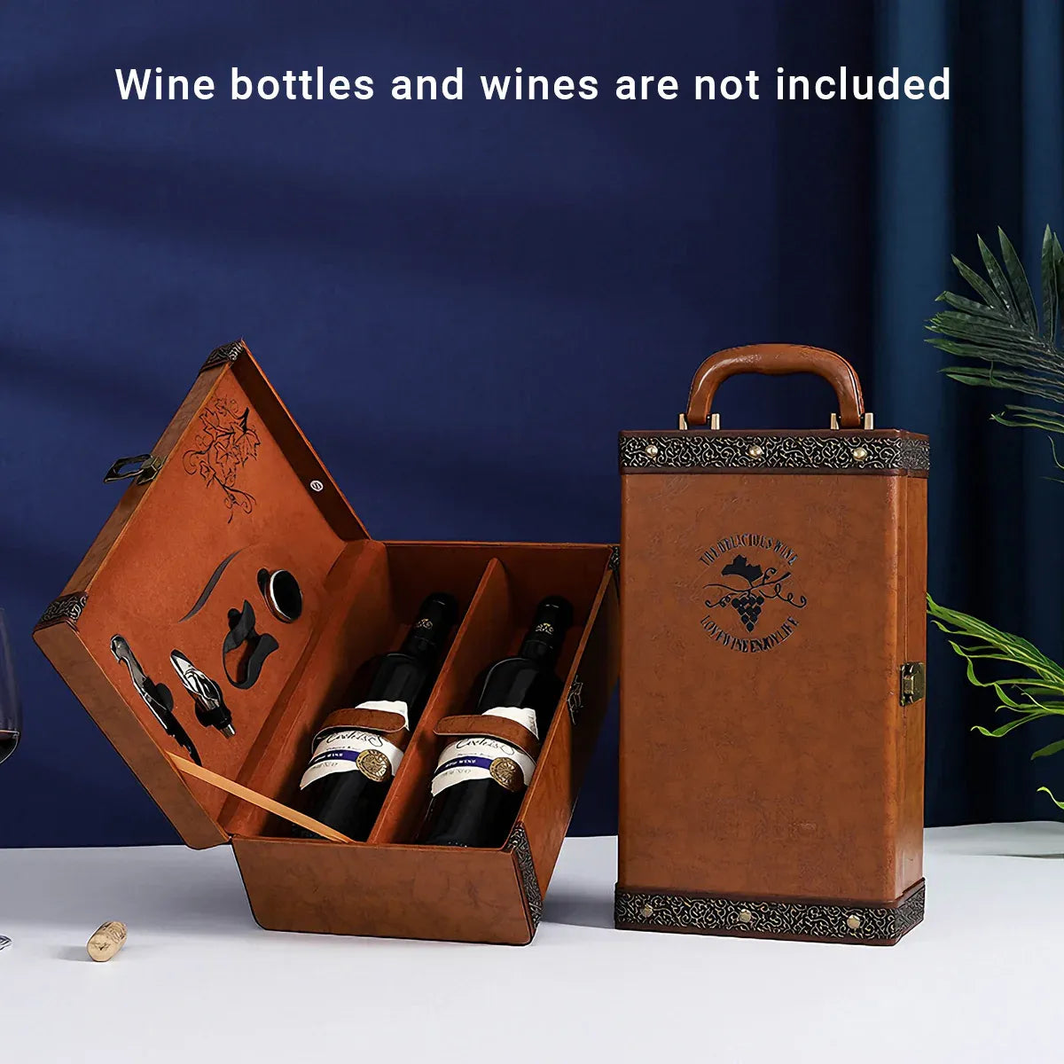 Portable Wine Gift Box Double Bottle with 4 Wine Accessories for Party - Orange