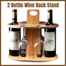 Wooden Wine Rack Free Standing 2Bottles with 4Glasses Holder Bamboo Wine Storage