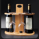 Wooden Wine Rack Free Standing 2Bottles with 4Glasses Holder Bamboo Wine Storage