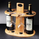 Wooden Wine Rack Free Standing 2Bottles with 4Glasses Holder Bamboo Wine Storage