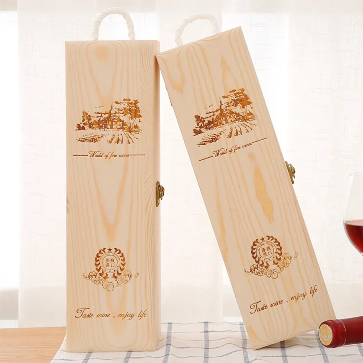 6pcs Red Wine Wooden Gift Box Packaging Storage Box for Wine Bottle Gifts - Double pull-out