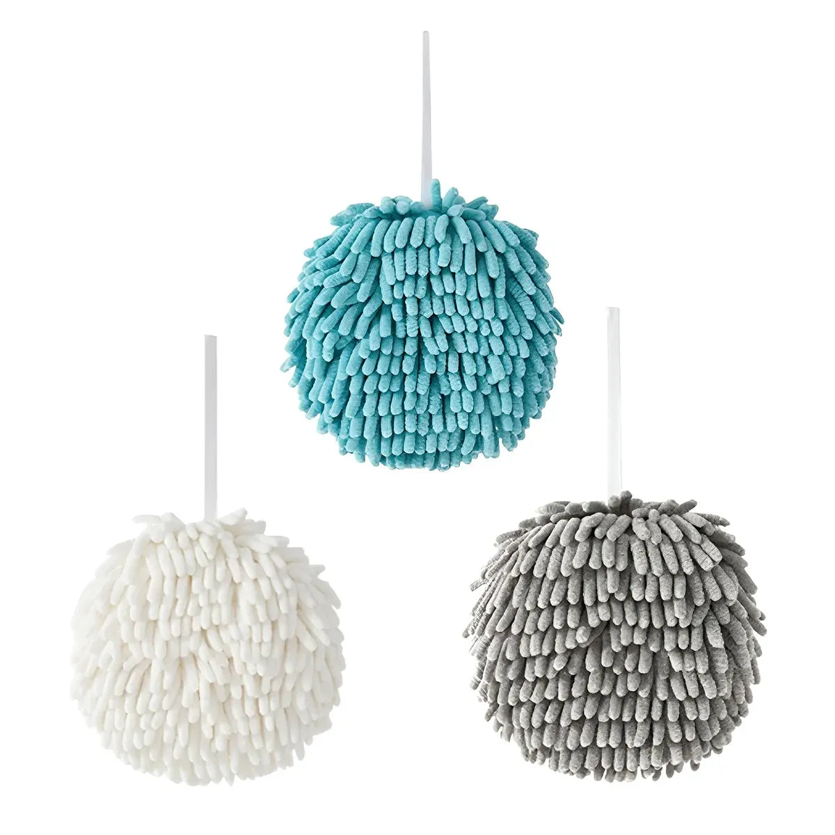 Chenille Hand Towel Ball 3PCS Absorbent Quick Dry Hanging Loop 17 x 17cm