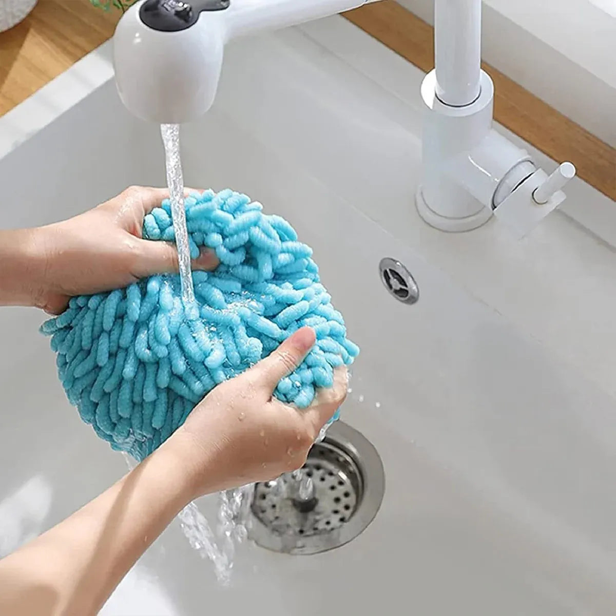 Chenille Hand Towel Ball 3PCS Absorbent Quick Dry Hanging Loop 17 x 17cm