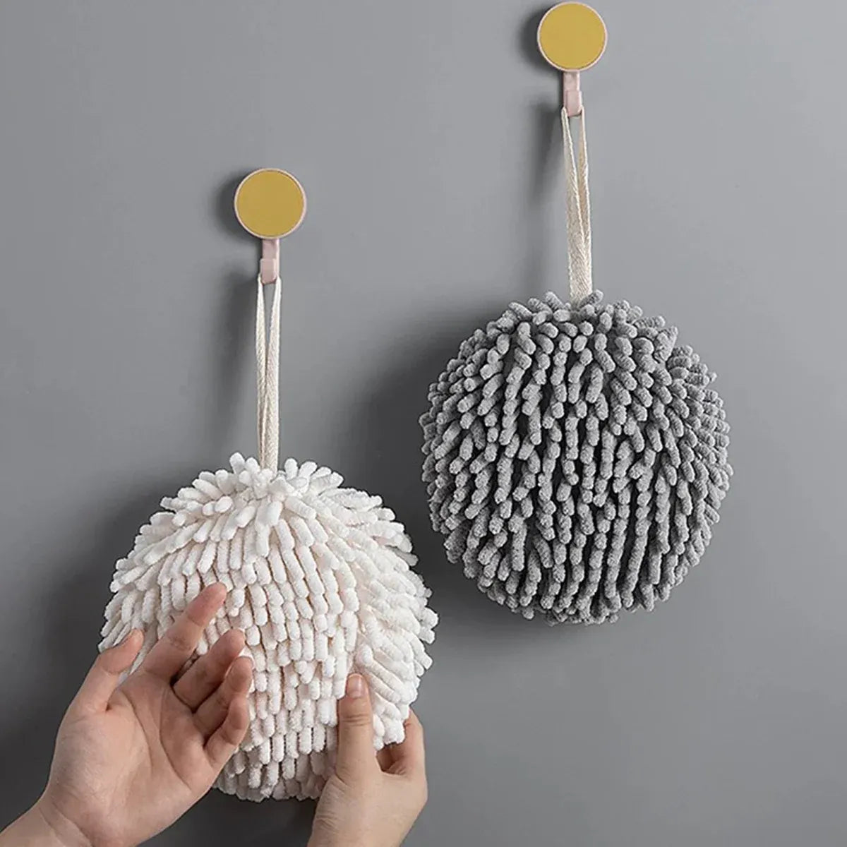 Chenille Hand Towel Ball 3PCS Absorbent Quick Dry Hanging Loop 17 x 17cm