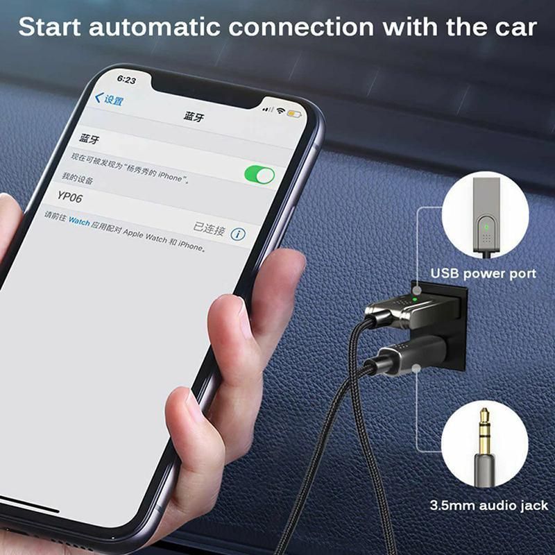 Wireless Bluetooth 5.0 Receiver Dongle Car Aux 3.5Mm Adapter Cable