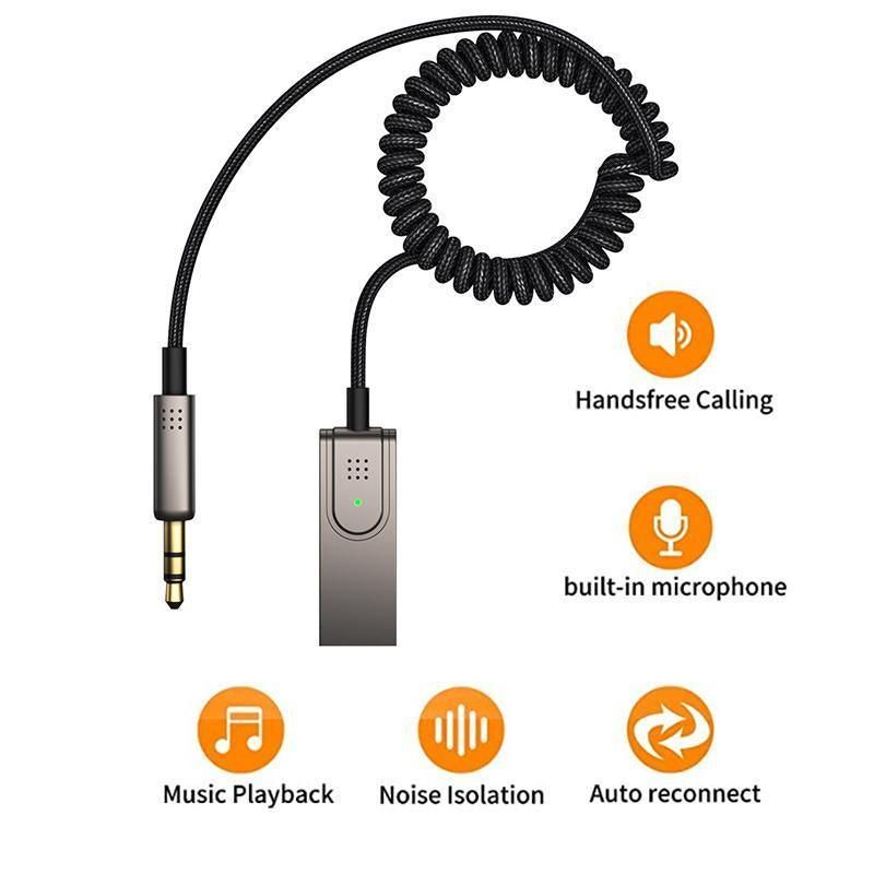 Wireless Bluetooth 5.0 Receiver Dongle Car Aux 3.5Mm Adapter Cable