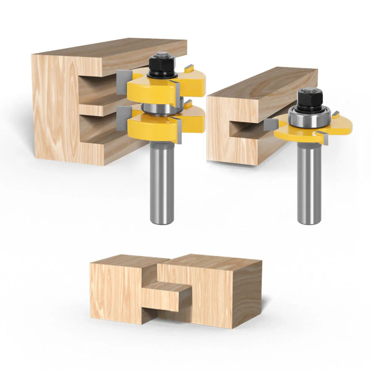 2pcs Tenon Milling Cutter Set Three Tooth T Slot Splice Square Tooth Router Bit
