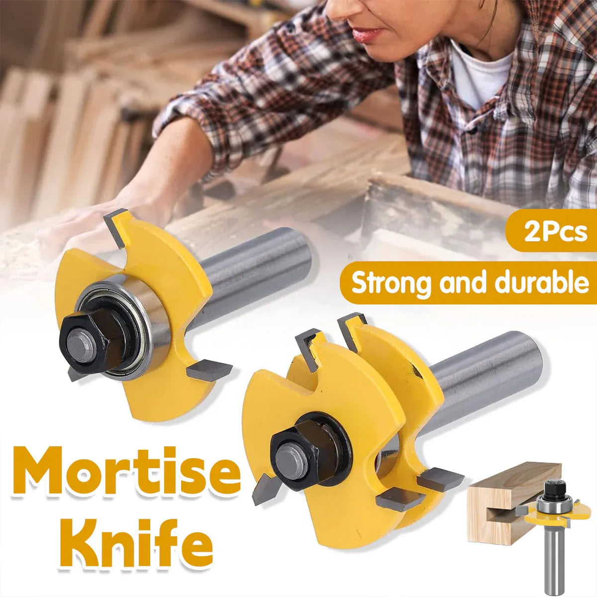 2pcs Tenon Milling Cutter Set Three Tooth T Slot Splice Square Tooth Router Bit