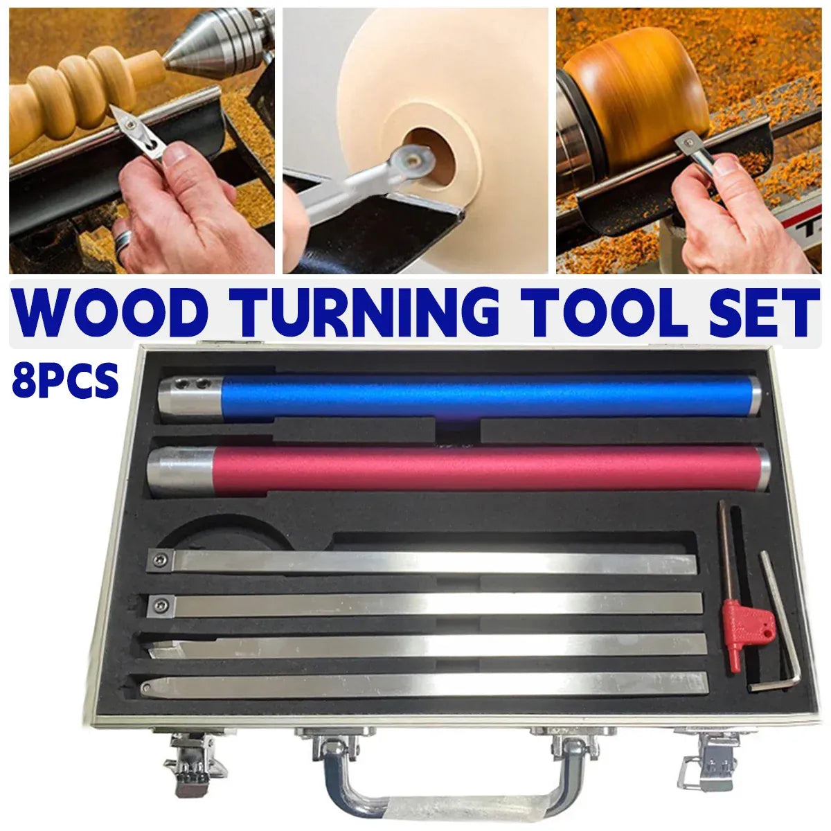 8PCS Wood Lathe Turning Tool Set High Speed Steel For Woodworking Craft Durable