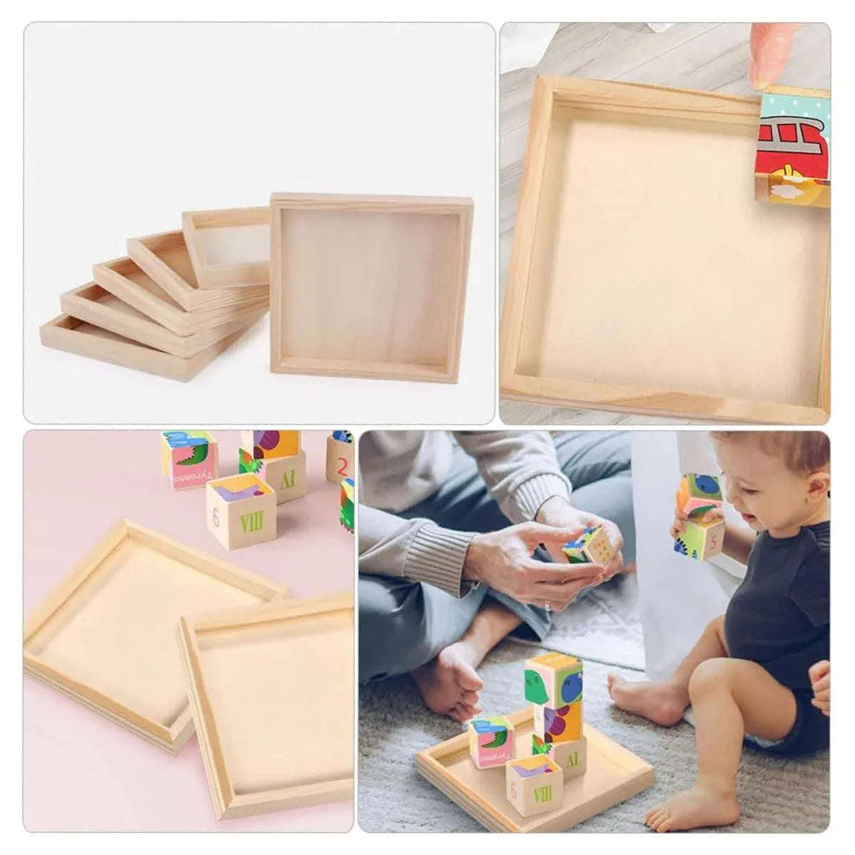 10PCS Wooden 3D Puzzle Blocks Educational Toy Matching Game with Solid Wood Tray