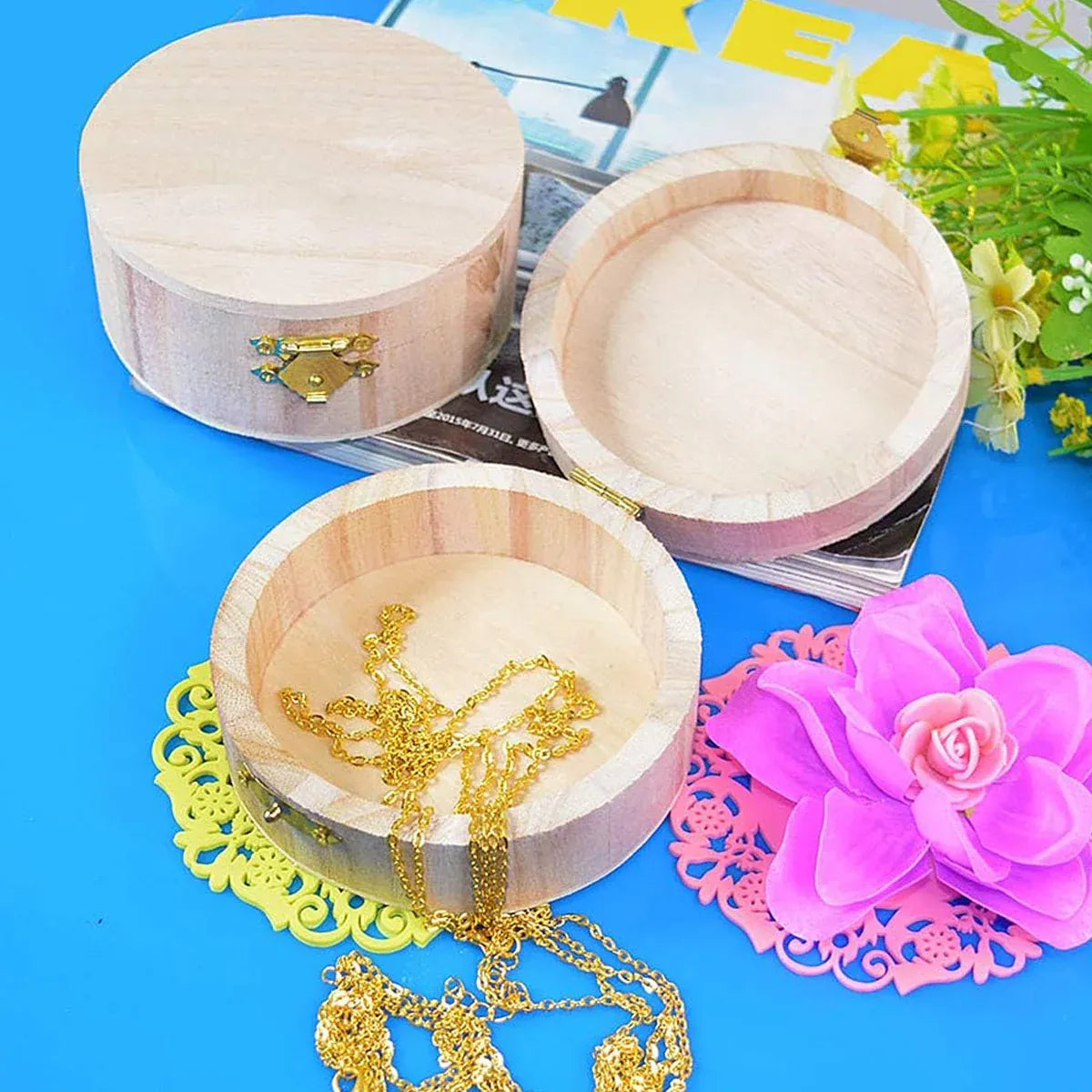 Wooden Storage Boxes Set of 6 with Flip Lids Jewelry Organizer Rustic Vintage AU