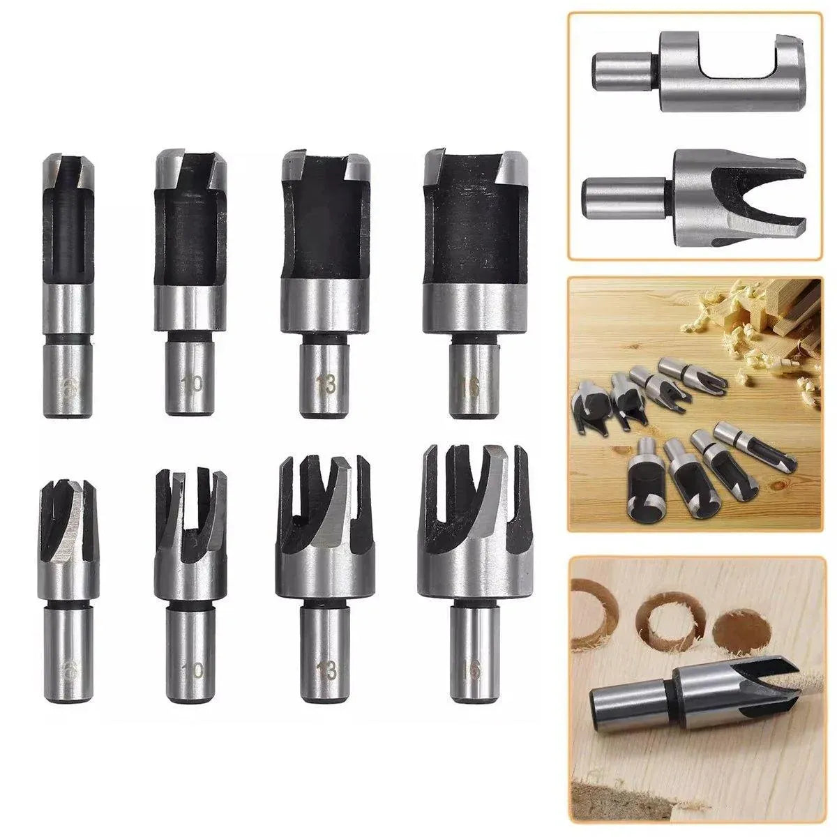 8 PCS Wood Plug Hole Cutter Dowel Maker Cutting Tools Shank Drill Bits With Box