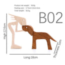 Handmade Wooden Statue Sitting Family and Dog Craft Home Decor - B01