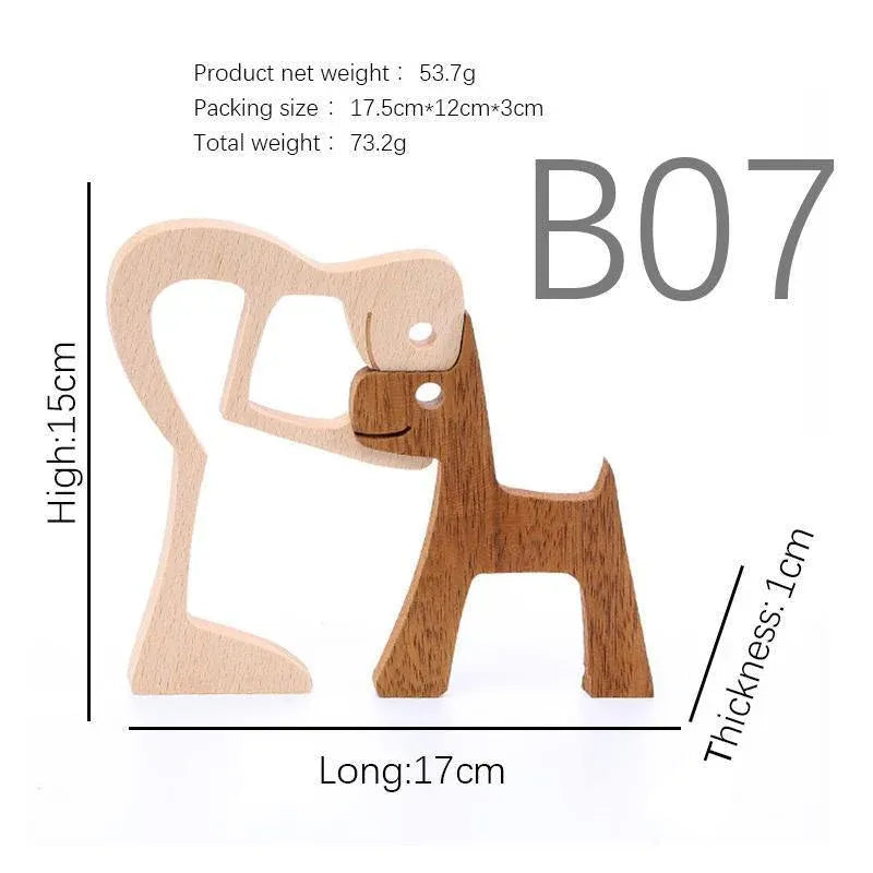 Handmade Wooden Statue Sitting Family and Dog Craft Home Decor - B05