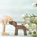 Handmade Wooden Statue Sitting Family and Dog Craft Home Decor - B05