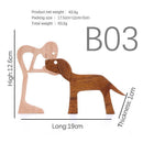 Handmade Wooden Statue Sitting Family and Dog Craft Home Decor - B07