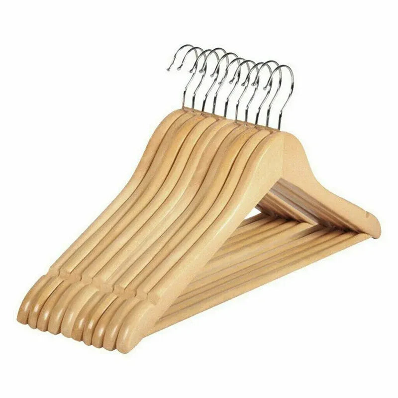 10PCS Wooden Clothes Hangers Coat Pant Suit Coathangers Rack Wardrobe Wood