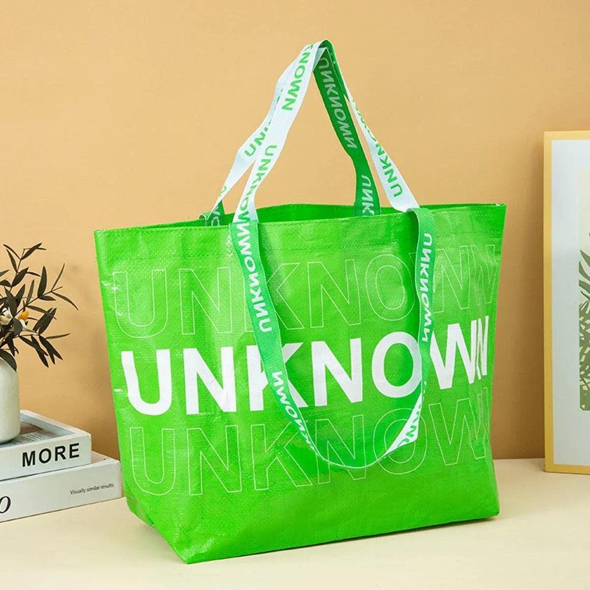 5pcs Hand Woven Green Handbags Waterproof Eco-Friendly Shopping Tote Bags