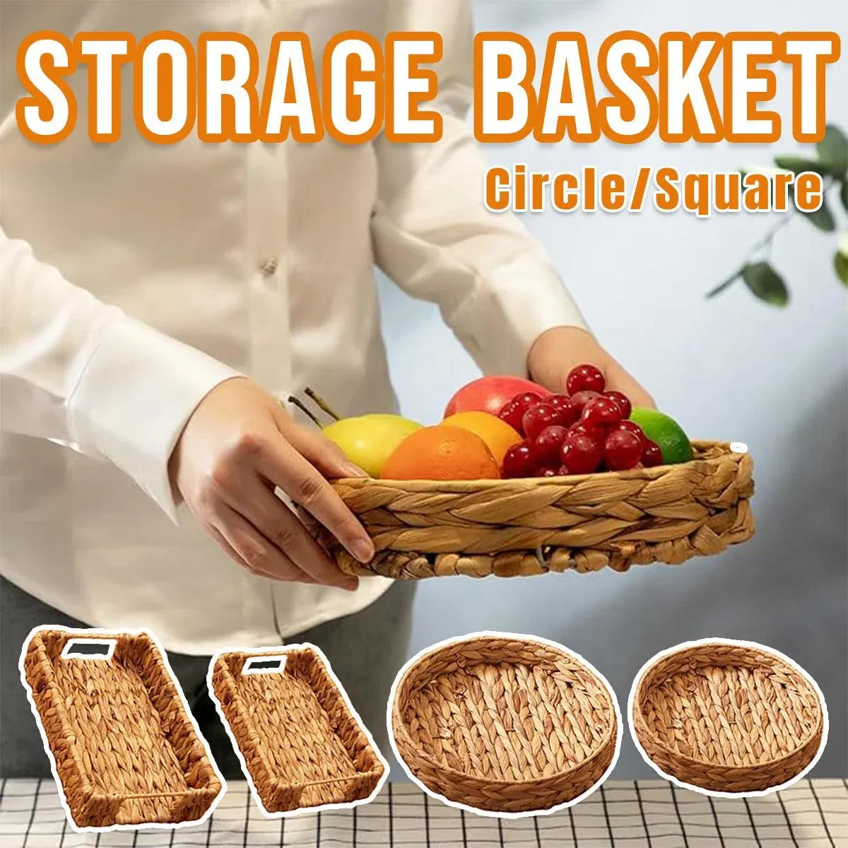 2pcs Rattan Fruit Tray Decorative Storage Trays Multipurpose Shelving Organizer - Square