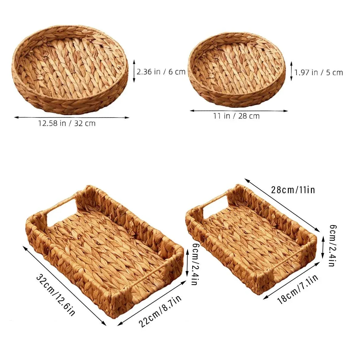 2pcs Rattan Fruit Tray Decorative Storage Trays Multipurpose Shelving Organizer - Square