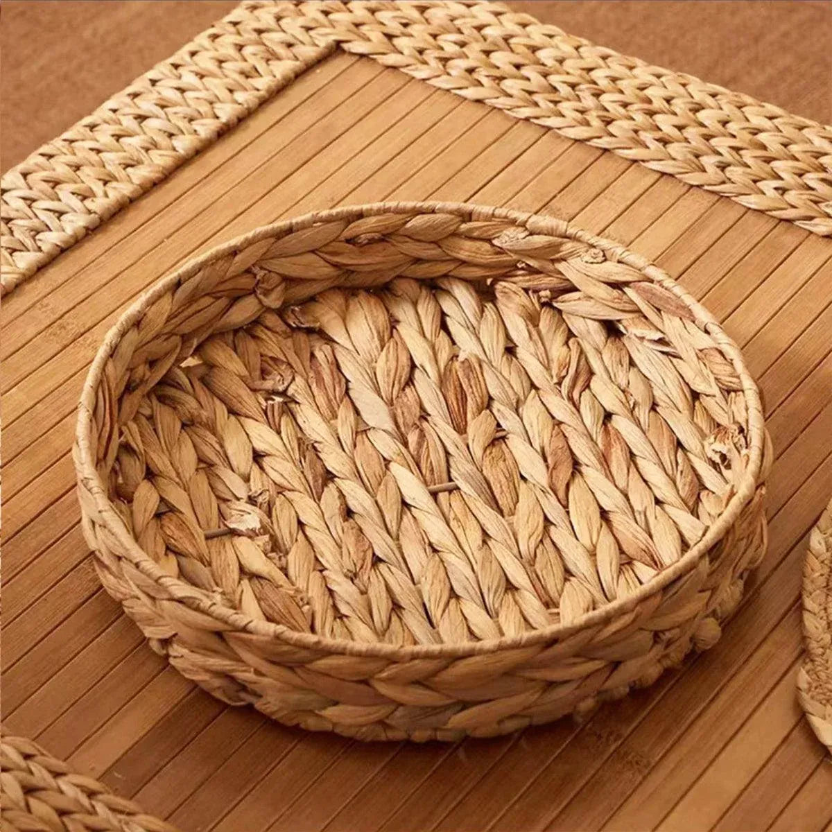 2pcs Rattan Fruit Tray Decorative Storage Trays Multipurpose Shelving Organizer - Square