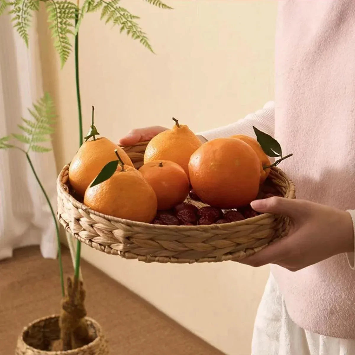 2pcs Rattan Fruit Tray Decorative Storage Trays Multipurpose Shelving Organizer - Square