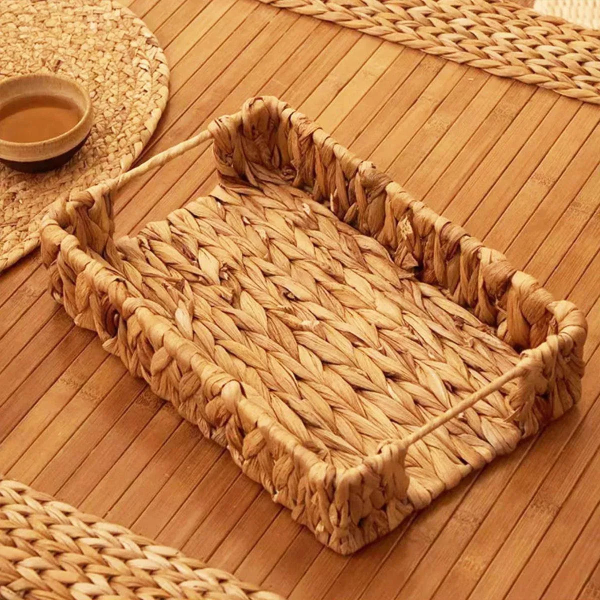 2pcs Rattan Fruit Tray Decorative Storage Trays Multipurpose Shelving Organizer - Square