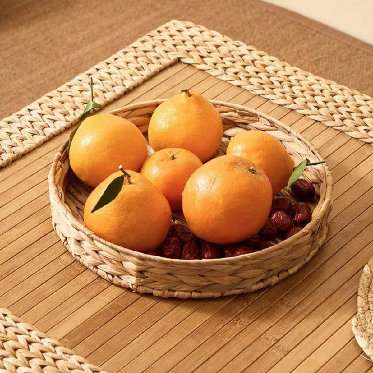 2pcs Rattan Fruit Tray Decorative Storage Trays Multipurpose Shelving Organizer - Square