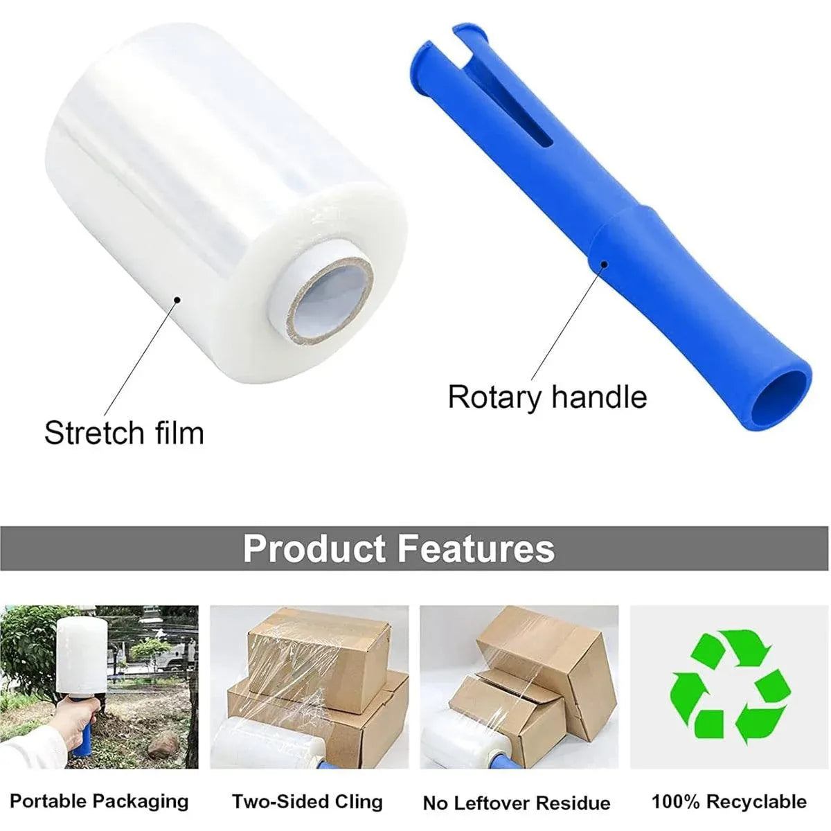 Mini Stretch Wrap Handle Film for Packaging Clear Plastic Roll Shrink Wrap Roll